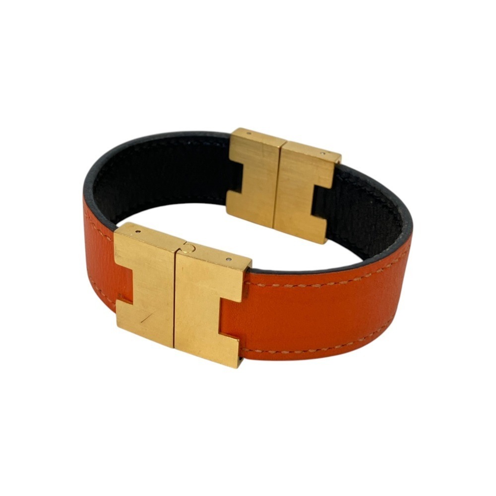 HERMES Black Leather Charm Bracelet